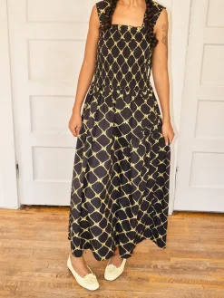 Violet Midi Dress - Black Yellow Bows