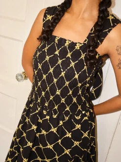 Violet Midi Dress - Black Yellow Bows